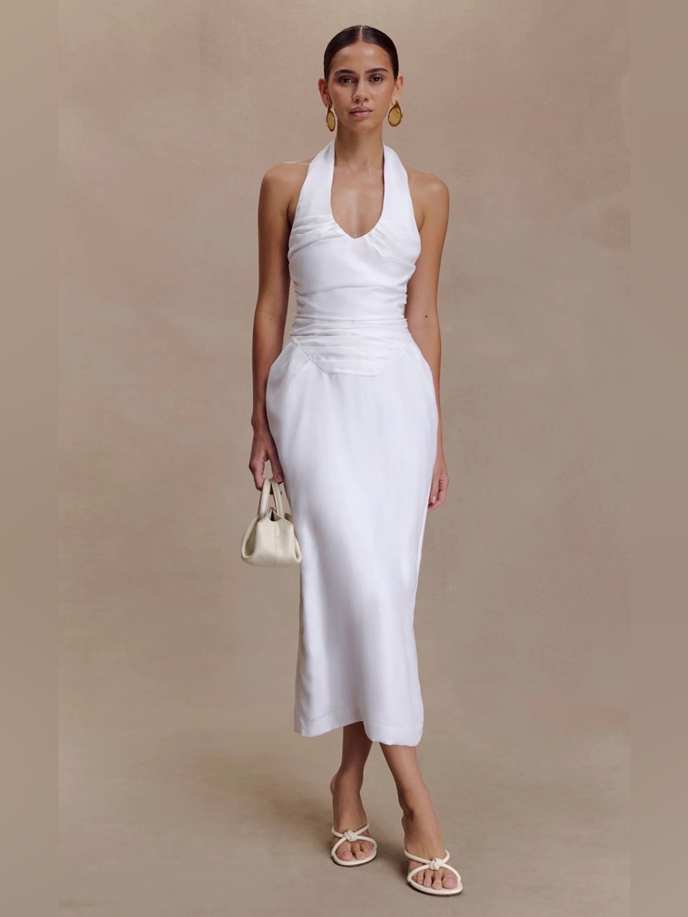NEW Meshki Daniela Ruched Halter Midi Dress - White XXL